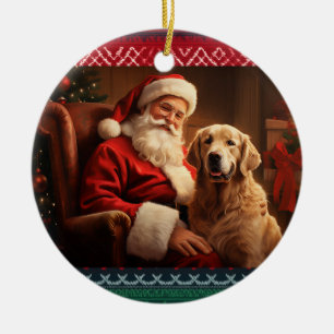 Santa Claus with Golden Retriever Ceramic Tree Decoration