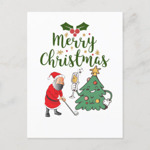 Santa Claus with golf ball Merry Christmas golfer  Holiday Postcard