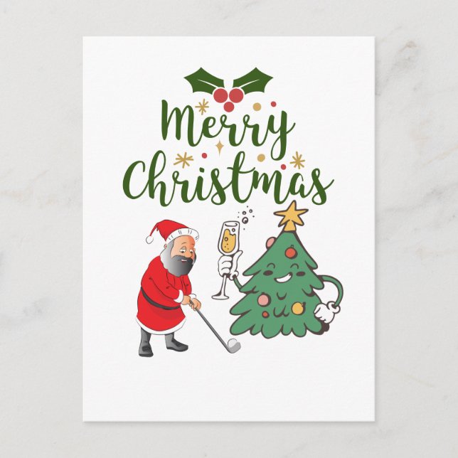 Santa Claus with golf ball Merry Christmas golfer  Holiday Postcard (Front)