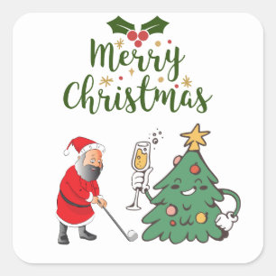 Santa Claus with golf ball Merry Christmas golfer  Square Sticker
