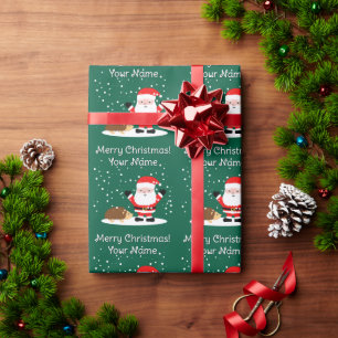 Santa Claus with hedgehog cartoon kid's Christmas Wrapping Paper