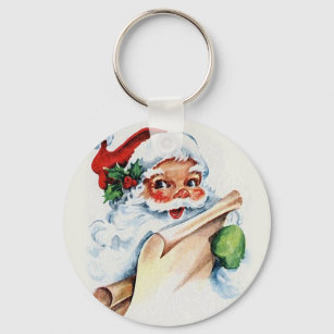 Santa Claus with his Christmas list scroll Key Ring
