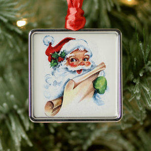 Santa Claus with his Christmas list scroll Metal Tree Decoration