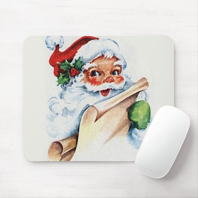 Santa Claus with his Christmas list scroll Mouse Mat (With Mouse)
