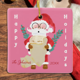 Santa Claus with his List Pink Christmas Ornament