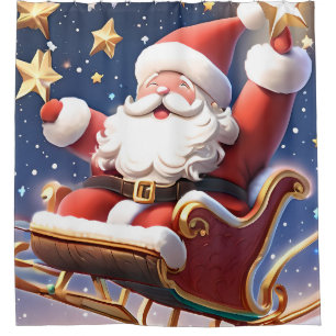 Santa Claus with his sleigh flying among the stars Shower Curtain