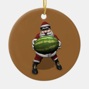 Santa Claus With Huge Watermelon Ceramic Tree Decoration