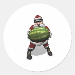 Santa Claus With Huge Watermelon Classic Round Sticker