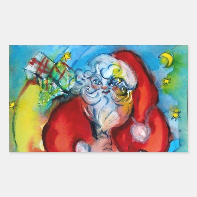 SANTA CLAUS  WITH LANTERN IN THE CHRISTMAS NIGHT RECTANGULAR STICKER (Front)