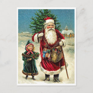 Santa Claus with little girl, Merry Christmas Postcard