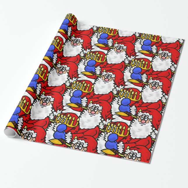 Santa Claus With Menorah Christmas Gift Wrap (Unrolled)