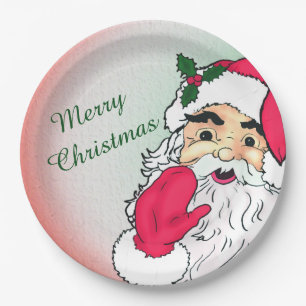 Santa Claus with merry christmas text Paper Plate