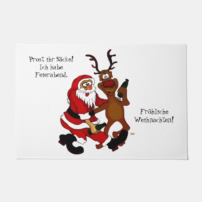 Santa Claus with moose - frohes Fest Doormat (Front)