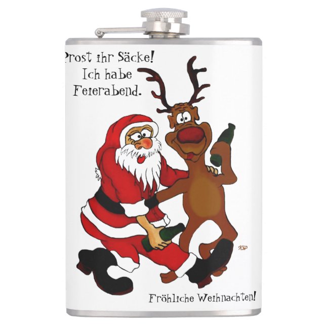 Santa Claus with moose - frohes Fest Hip Flask (Front)