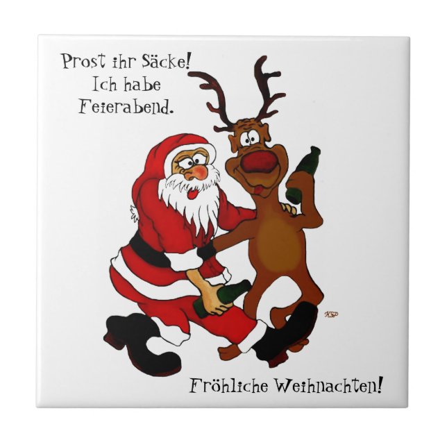 Santa Claus with moose - frohes Fest Tile (Front)