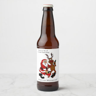 Santa Claus with moose - Happy Christmas Beer Bottle Label