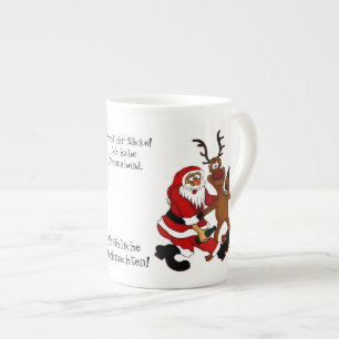 Santa Claus with moose - Happy Christmas Bone China Mug