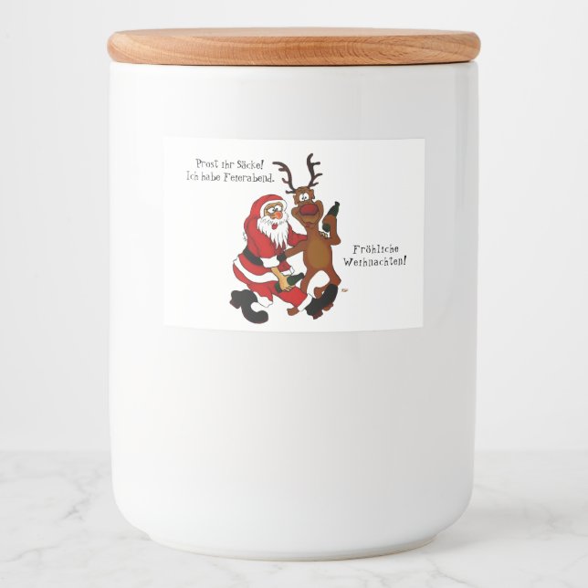 Santa Claus with moose - Happy Christmas Food Label (Front)