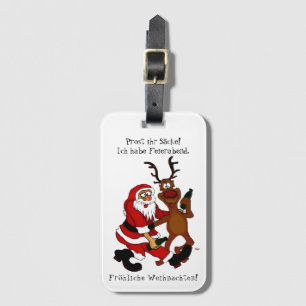 Santa Claus with moose - Happy Christmas Luggage Tag