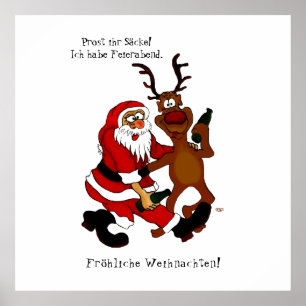 Santa Claus with moose - Happy Christmas Poster