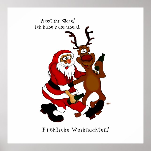 Santa Claus with moose - Happy Christmas Poster (Front)