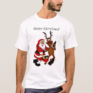 Santa Claus with moose - Happy Christmas T-Shirt