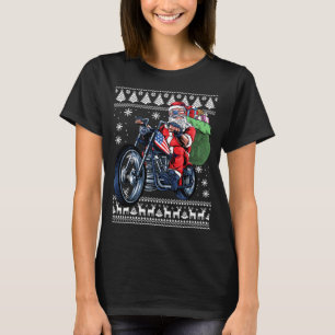 Santa Claus With Motorcycle Xmas Tree Ugly Christm T-Shirt