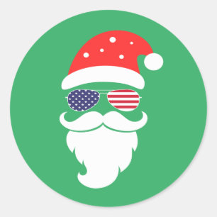Santa Claus with Patriotic USA Sunglasses Classic Round Sticker