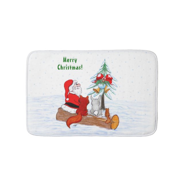 Santa Claus with Rabbit Fox and Squirrel Bath Mat (Front)