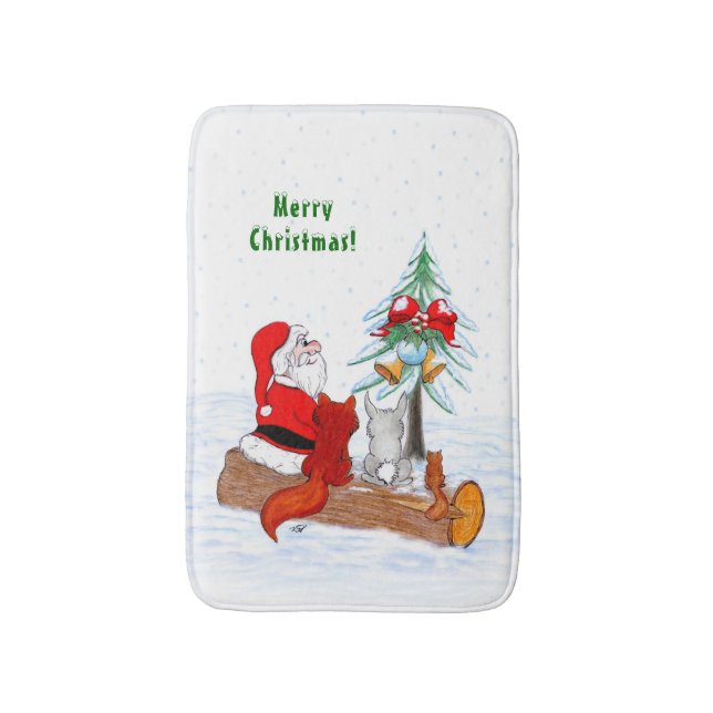 Santa Claus with Rabbit Fox and Squirrel Bath Mat (Front Vertical)