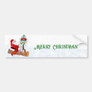 Santa Claus with Rabbit Fox and Squirrel Bumper Sticker