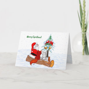Santa Claus with Rabbit Fox and Squirrel Card