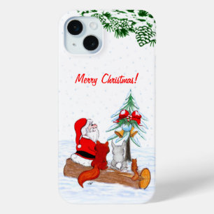 Santa Claus with Rabbit Fox and Squirrel iPhone 15 Mini Case