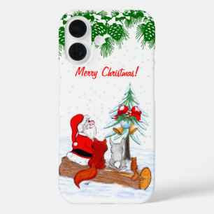 Santa Claus with Rabbit Fox and Squirrel iPhone 16 Case