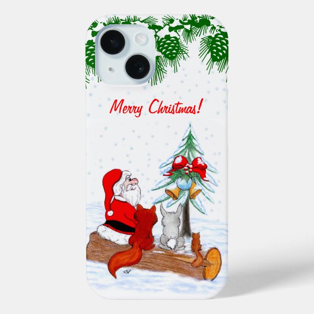 Santa Claus with Rabbit Fox and Squirrel Case-Mate iPhone Case (Back)