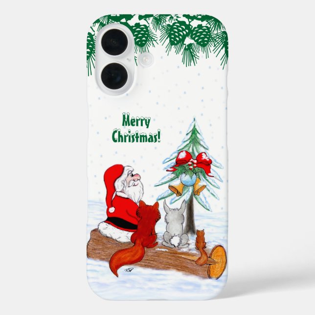 Santa Claus with Rabbit Fox and Squirrel Case-Mate iPhone Case (Back)
