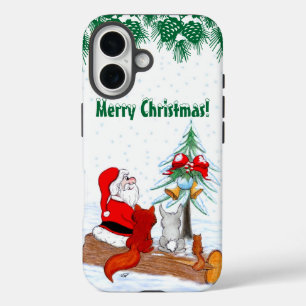 Santa Claus with Rabbit Fox and Squirrel iPhone 16 Case