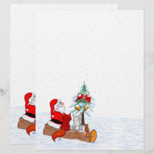 Santa Claus with Rabbit Fox and Squirrel Custom Letterhead