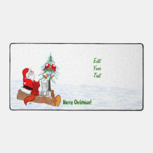 Santa Claus with Rabbit Fox and Squirrel Desk Mat