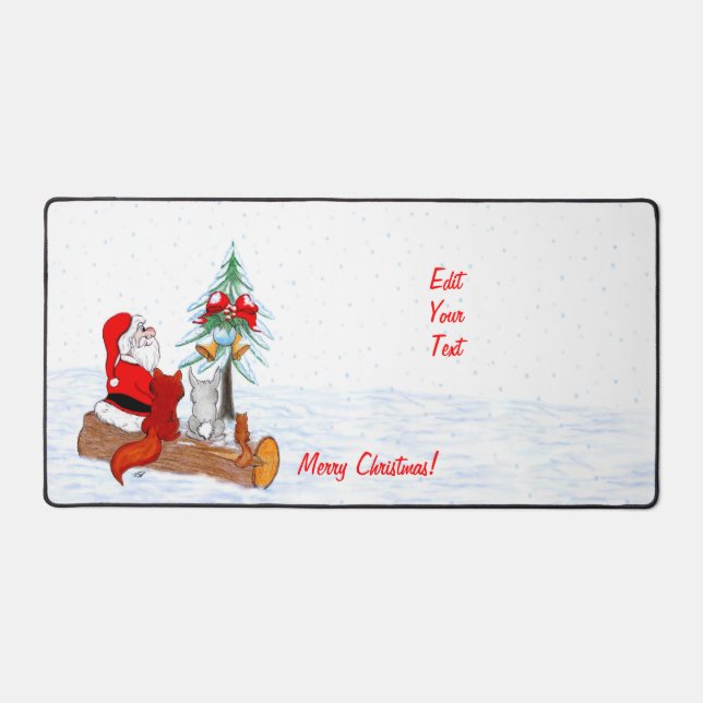 Santa Claus with Rabbit Fox and Squirrel Desk Mat (Front)