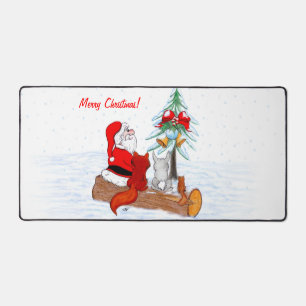Santa Claus with Rabbit Fox and Squirrel Desk Mat