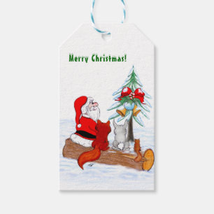Santa Claus with Rabbit Fox and Squirrel Gift Tags