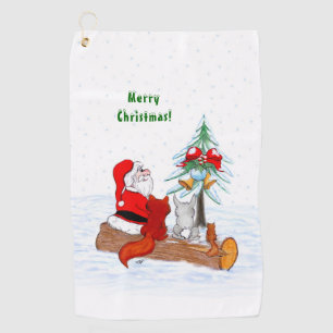 Santa Claus with Rabbit Fox and Squirrel Golf Towel