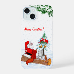 Santa Claus with Rabbit Fox and Squirrel iPhone 15 Case