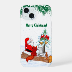Santa Claus with Rabbit Fox and Squirrel iPhone 15 Case
