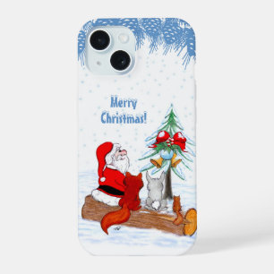Santa Claus with Rabbit Fox and Squirrel iPhone 15 Case