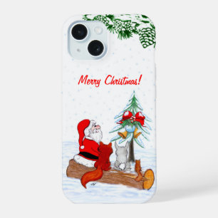 Santa Claus with Rabbit Fox and Squirrel iPhone 15 Case