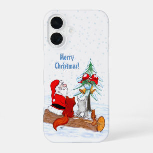 Santa Claus with Rabbit Fox and Squirrel iPhone 16 Case