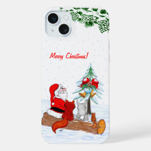 Santa Claus with Rabbit Fox and Squirrel iPhone 15 Plus Case