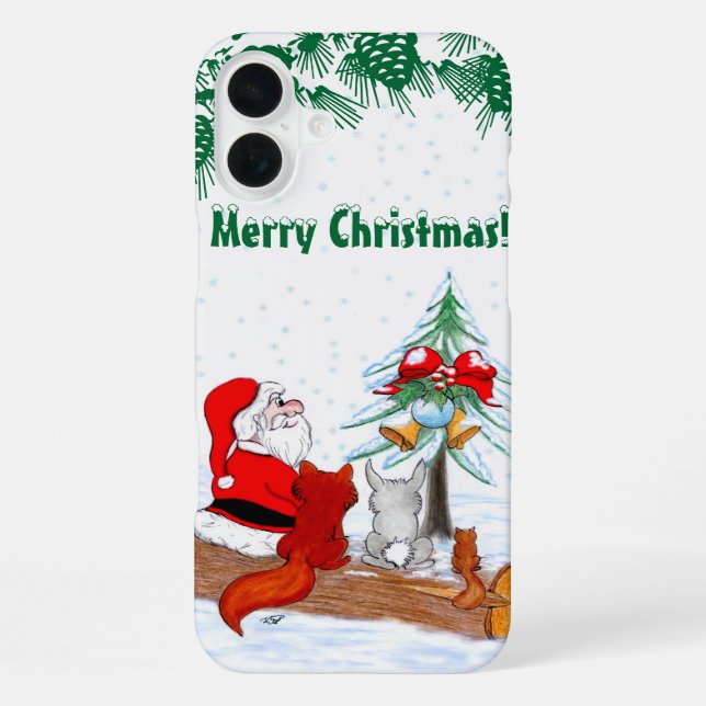 Santa Claus with Rabbit Fox and Squirrel iPhone Case (Back)